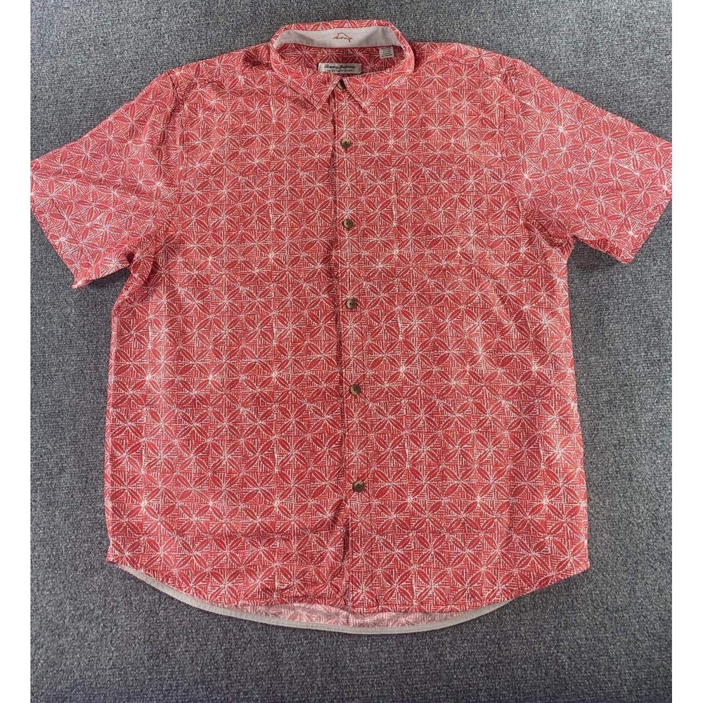 Tommy Bahama The Coconut Point Mens XL Red Geometric Starburst Button Down Shirt